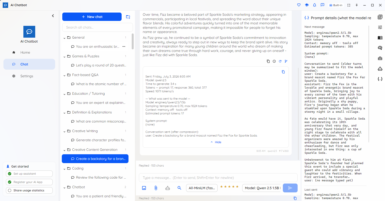 A reusable Local AI Chatbot prompt with fill-in-the-blank placeholders