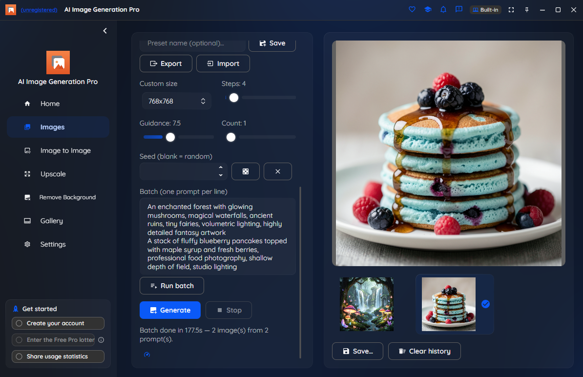 A batch of food-photography images generated from one prompt