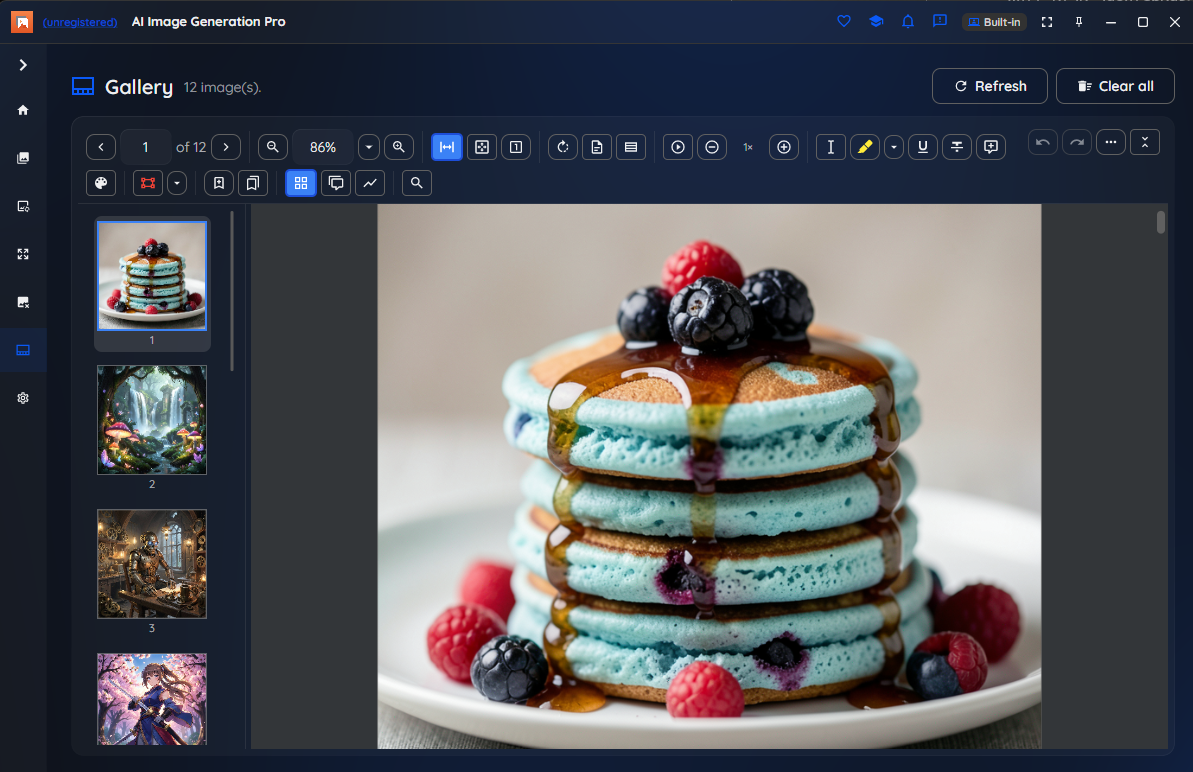 AI Image Generation built-in gallery of generated images