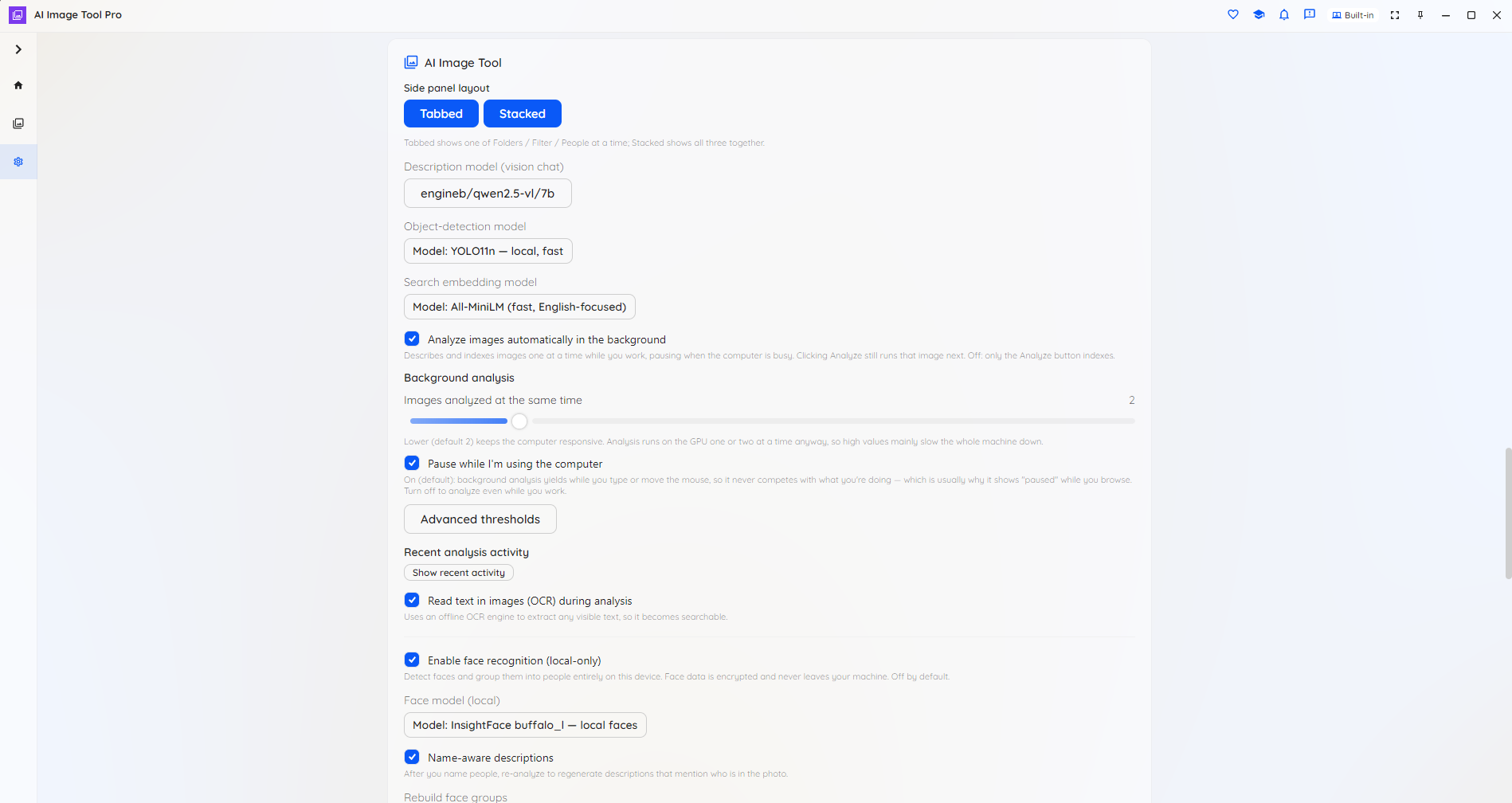 AI Image Tool settings and per-task model pickers