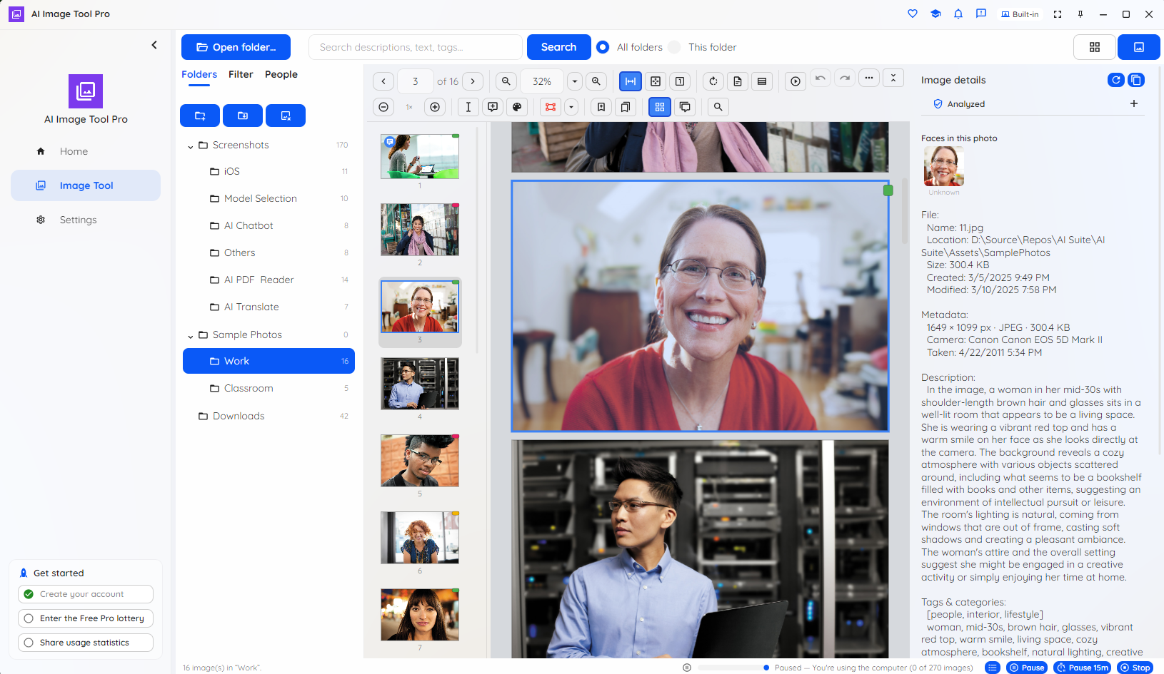 AI Image Tool single-image viewer with details panel